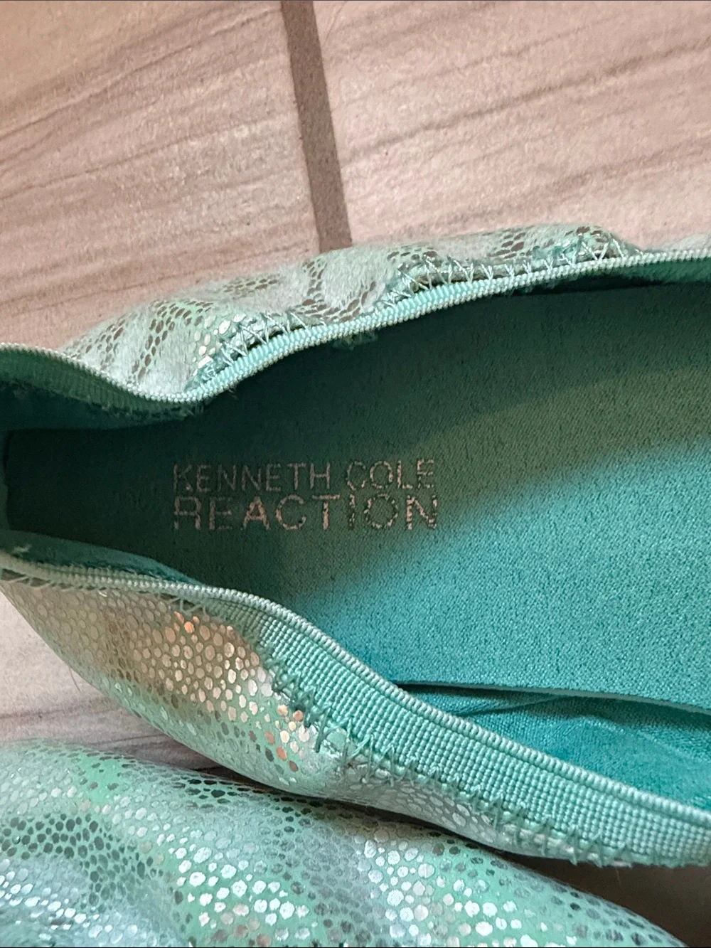 Kenneth Cole Kids Mint Green Iridescent Bow Ballet Flats